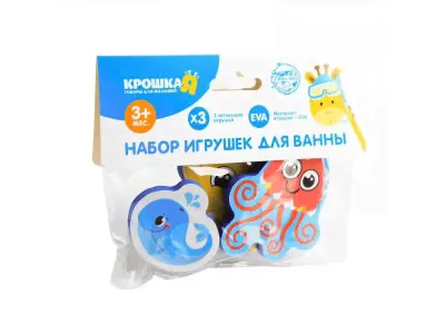 Набор игрушек для ванны Крошка Я Морские жители фигурки-стикеры, 3 шт.-0