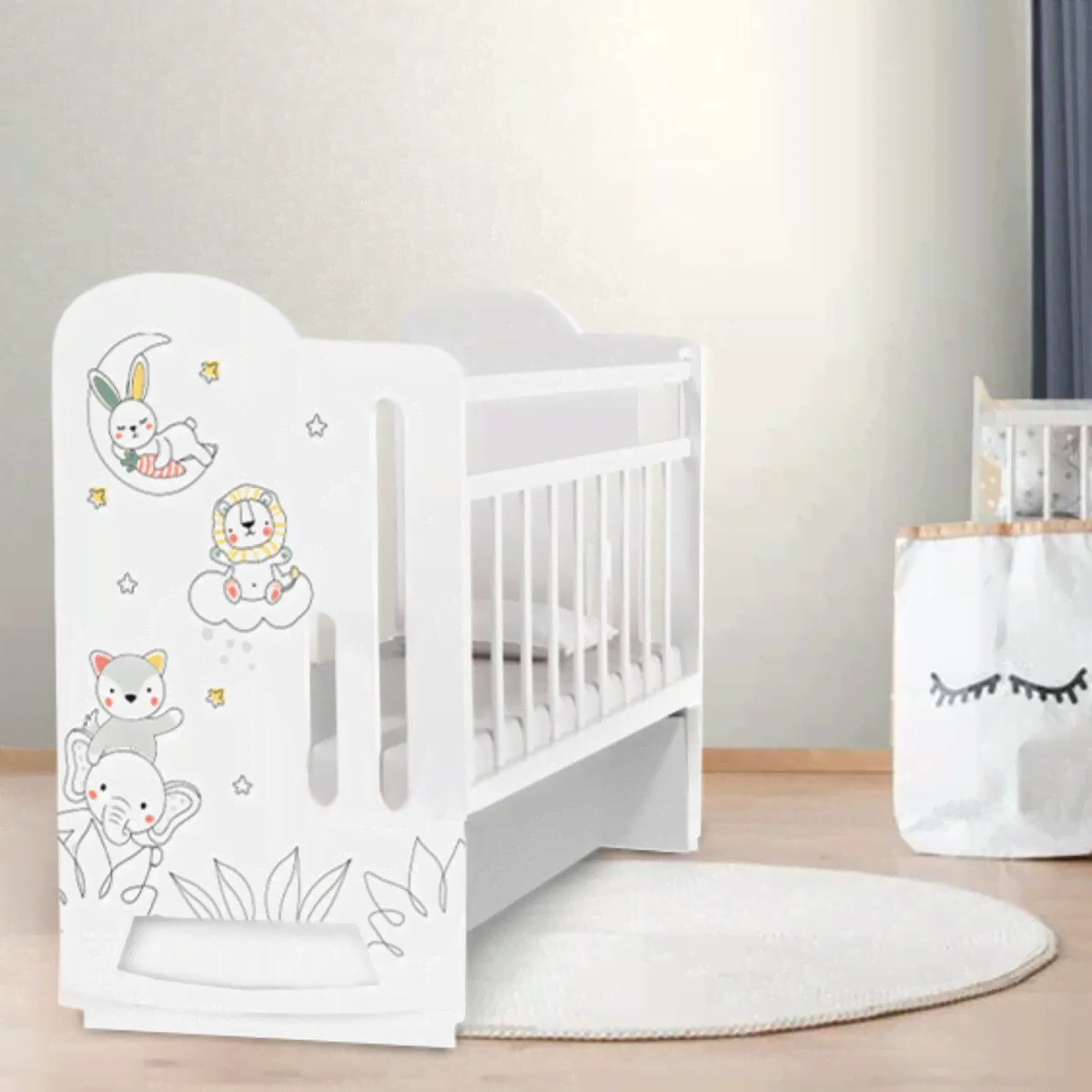 Кровать детская колесо-качалка с маятником 1200х600 baby time, крошка я (белый) Крошка Я-0